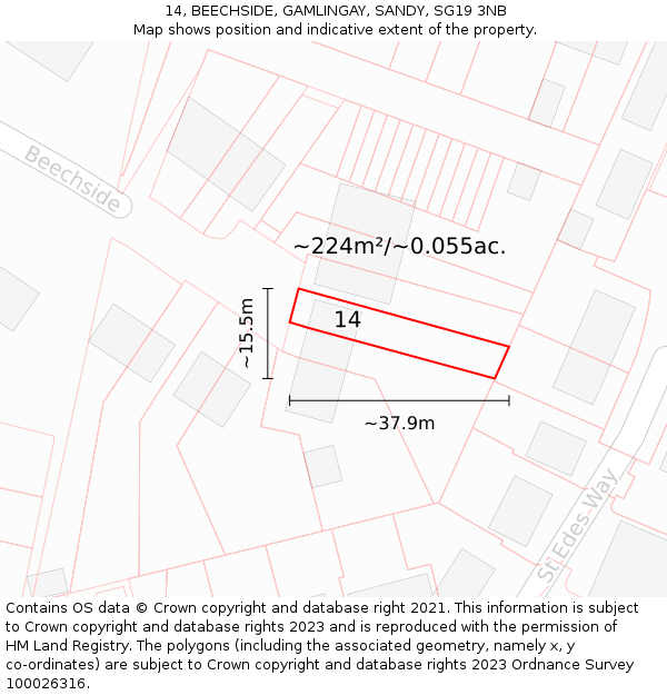 14, BEECHSIDE, GAMLINGAY, SANDY, SG19 3NB: Plot and title map