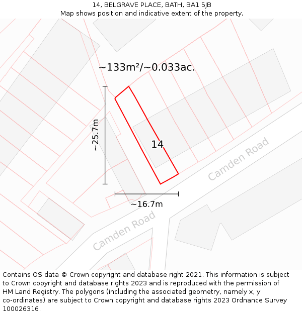 14, BELGRAVE PLACE, BATH, BA1 5JB: Plot and title map