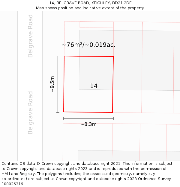 14, BELGRAVE ROAD, KEIGHLEY, BD21 2DE: Plot and title map