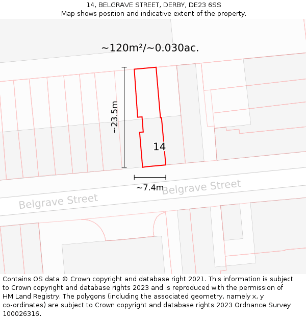14, BELGRAVE STREET, DERBY, DE23 6SS: Plot and title map
