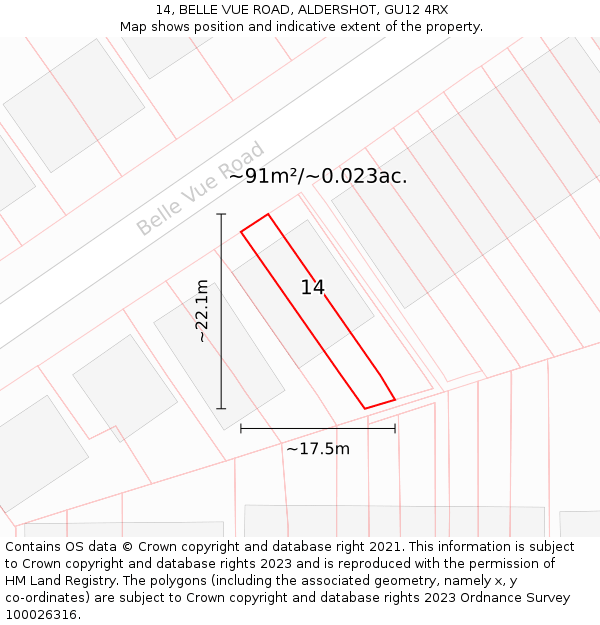 14, BELLE VUE ROAD, ALDERSHOT, GU12 4RX: Plot and title map