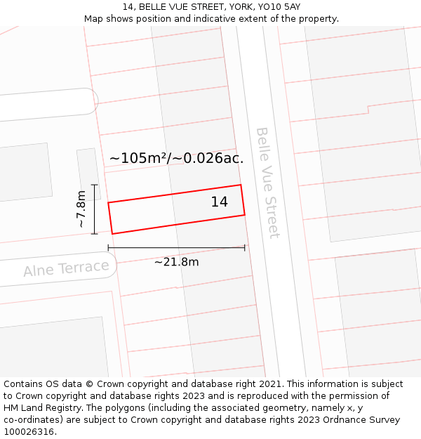14, BELLE VUE STREET, YORK, YO10 5AY: Plot and title map