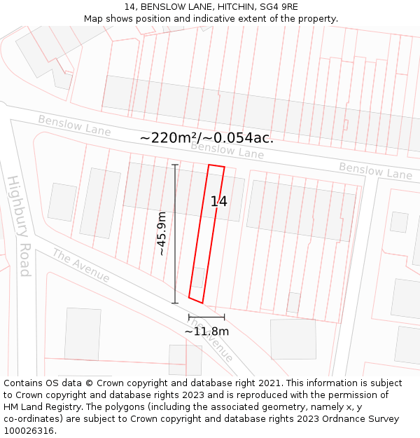 14, BENSLOW LANE, HITCHIN, SG4 9RE: Plot and title map