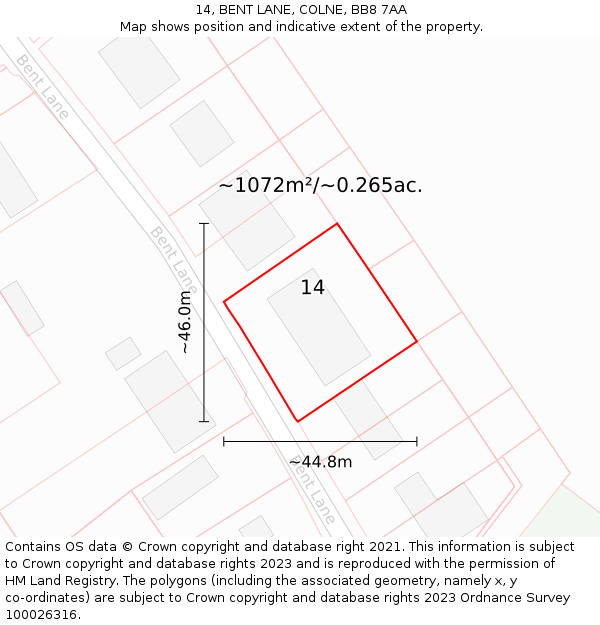 14, BENT LANE, COLNE, BB8 7AA: Plot and title map