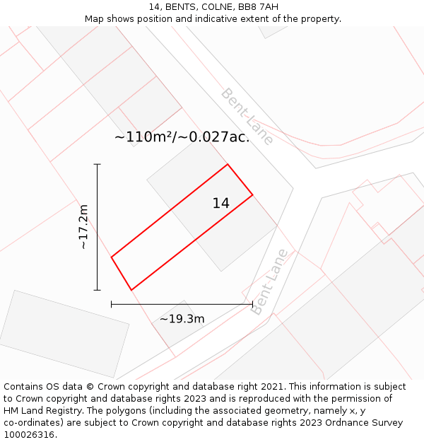 14, BENTS, COLNE, BB8 7AH: Plot and title map