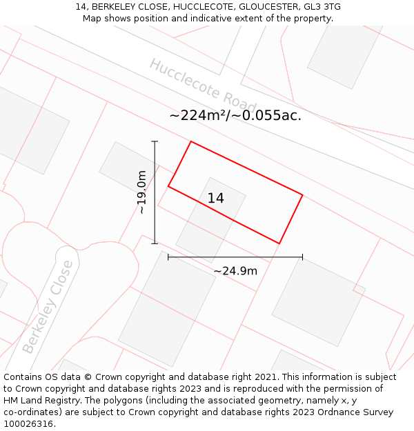 14, BERKELEY CLOSE, HUCCLECOTE, GLOUCESTER, GL3 3TG: Plot and title map