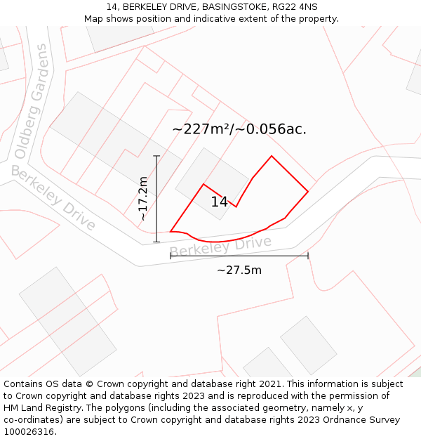 14, BERKELEY DRIVE, BASINGSTOKE, RG22 4NS: Plot and title map