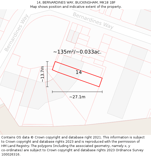 14, BERNARDINES WAY, BUCKINGHAM, MK18 1BF: Plot and title map