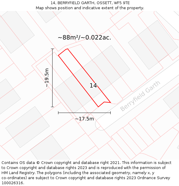 14, BERRYFIELD GARTH, OSSETT, WF5 9TE: Plot and title map