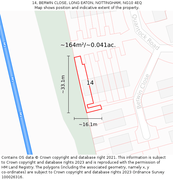 14, BERWIN CLOSE, LONG EATON, NOTTINGHAM, NG10 4EQ: Plot and title map