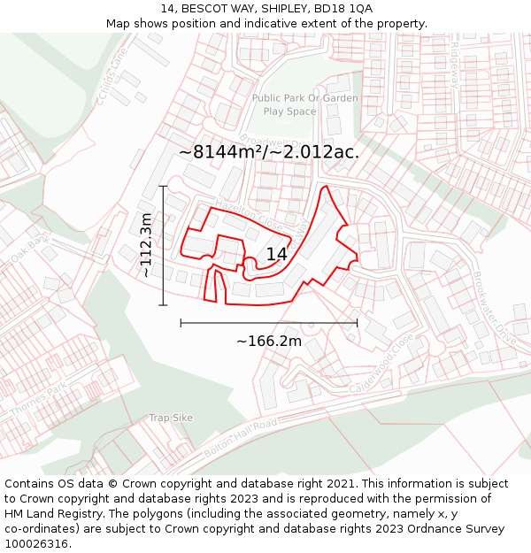 14, BESCOT WAY, SHIPLEY, BD18 1QA: Plot and title map