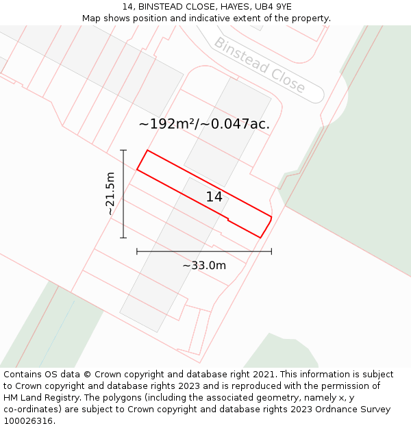 14, BINSTEAD CLOSE, HAYES, UB4 9YE: Plot and title map