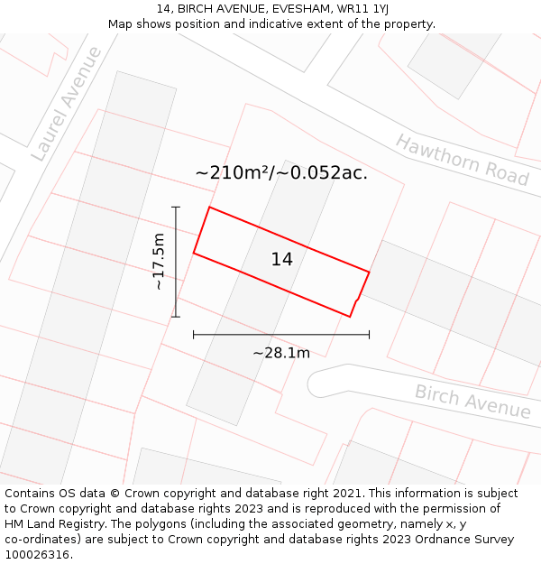 14, BIRCH AVENUE, EVESHAM, WR11 1YJ: Plot and title map
