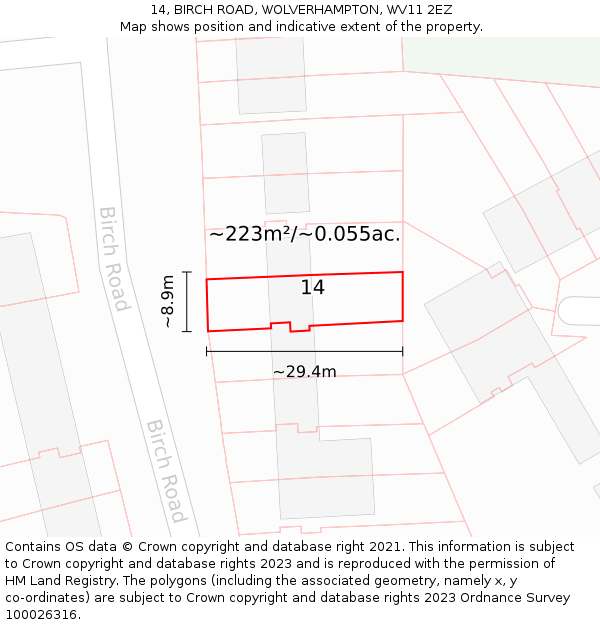 14, BIRCH ROAD, WOLVERHAMPTON, WV11 2EZ: Plot and title map