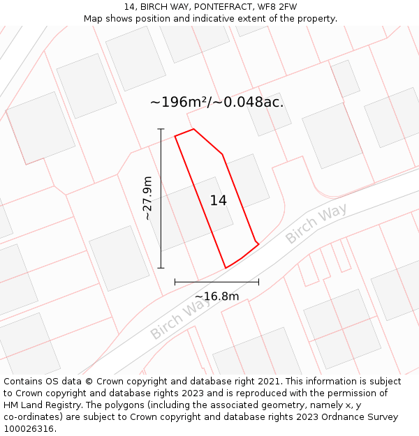 14, BIRCH WAY, PONTEFRACT, WF8 2FW: Plot and title map