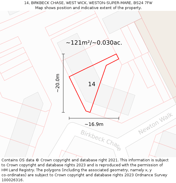 14, BIRKBECK CHASE, WEST WICK, WESTON-SUPER-MARE, BS24 7FW: Plot and title map