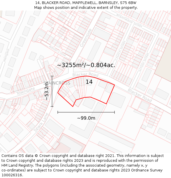14, BLACKER ROAD, MAPPLEWELL, BARNSLEY, S75 6BW: Plot and title map