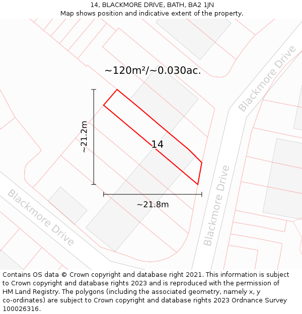 14, BLACKMORE DRIVE, BATH, BA2 1JN: Plot and title map