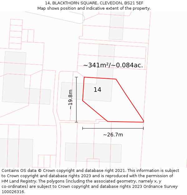 14, BLACKTHORN SQUARE, CLEVEDON, BS21 5EF: Plot and title map