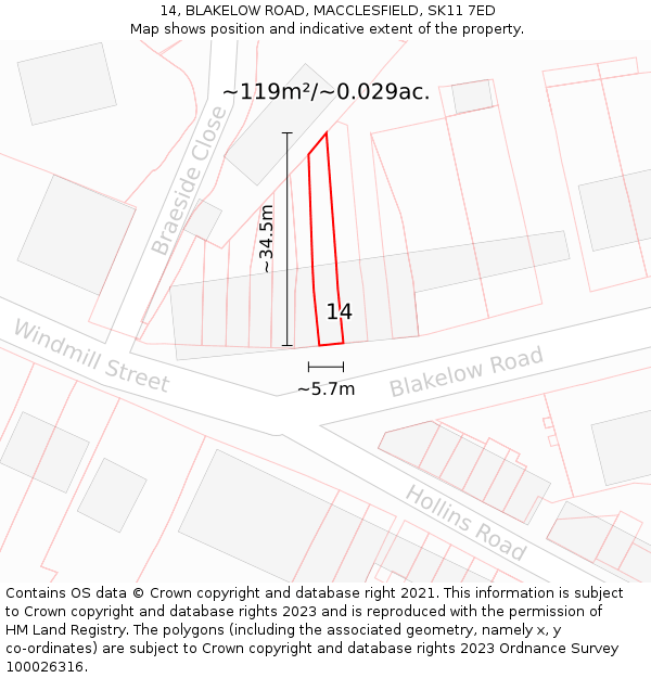 14, BLAKELOW ROAD, MACCLESFIELD, SK11 7ED: Plot and title map