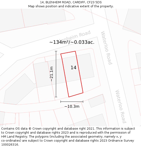 14, BLENHEIM ROAD, CARDIFF, CF23 5DS: Plot and title map
