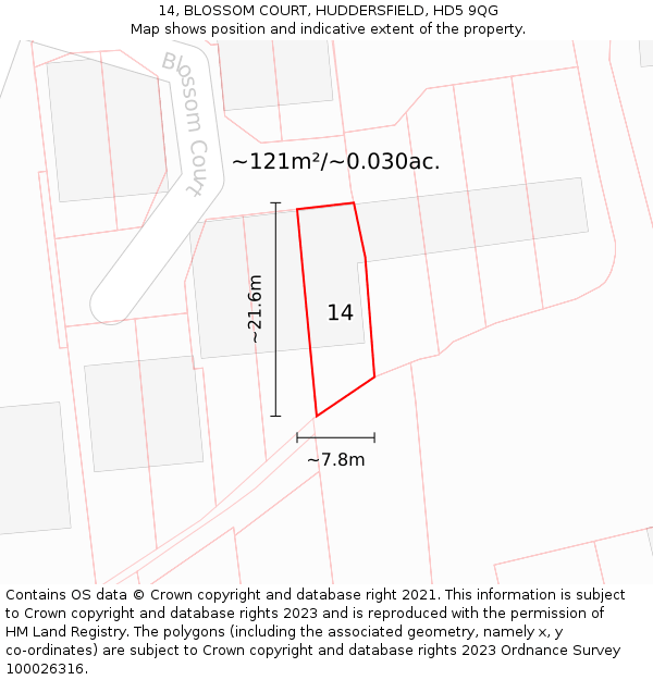 14, BLOSSOM COURT, HUDDERSFIELD, HD5 9QG: Plot and title map