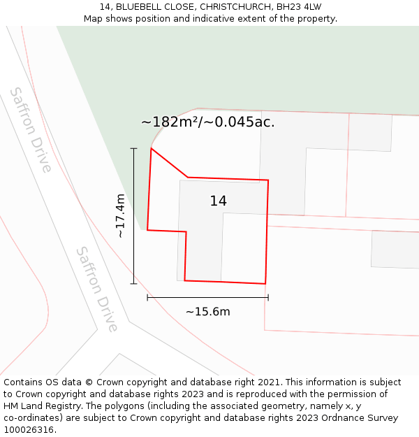 14, BLUEBELL CLOSE, CHRISTCHURCH, BH23 4LW: Plot and title map