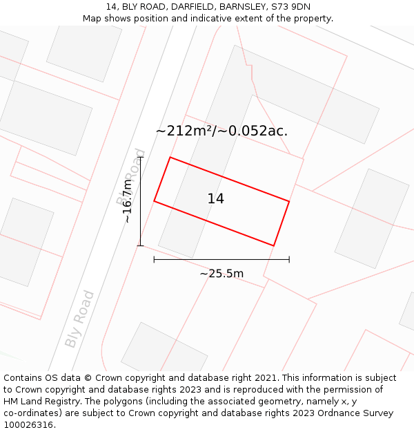 14, BLY ROAD, DARFIELD, BARNSLEY, S73 9DN: Plot and title map