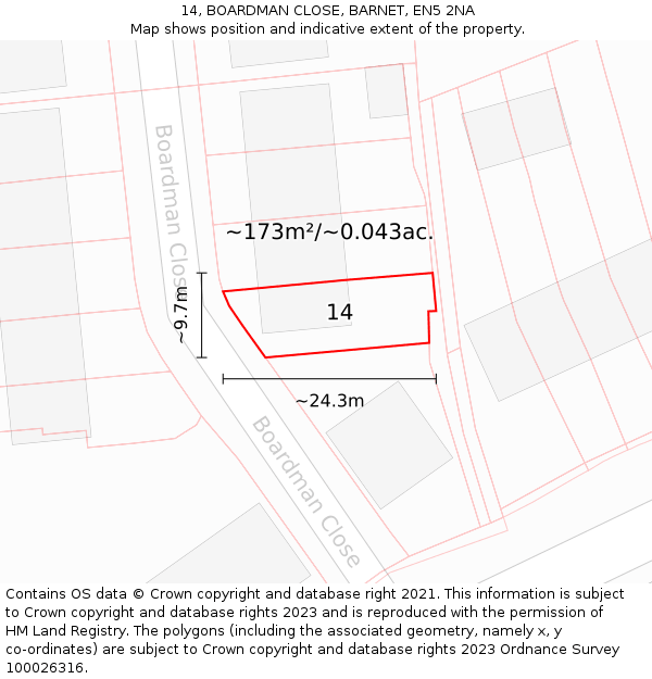 14, BOARDMAN CLOSE, BARNET, EN5 2NA: Plot and title map
