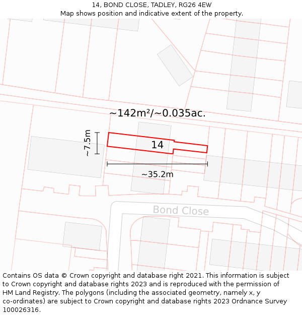 14, BOND CLOSE, TADLEY, RG26 4EW: Plot and title map