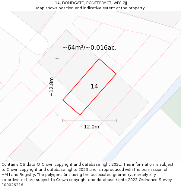 14, BONDGATE, PONTEFRACT, WF8 2JJ: Plot and title map
