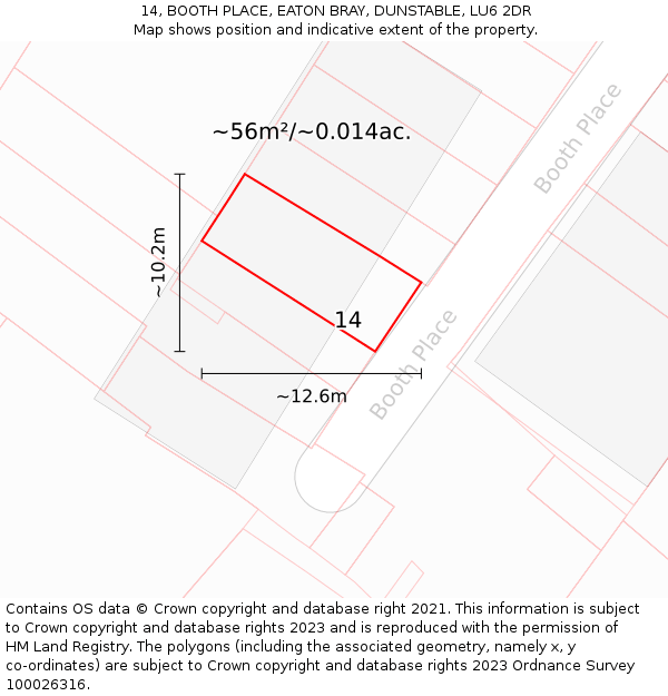 14, BOOTH PLACE, EATON BRAY, DUNSTABLE, LU6 2DR: Plot and title map