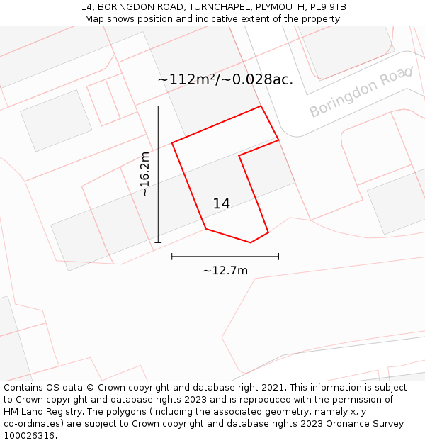 14, BORINGDON ROAD, TURNCHAPEL, PLYMOUTH, PL9 9TB: Plot and title map