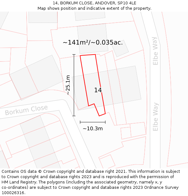 14, BORKUM CLOSE, ANDOVER, SP10 4LE: Plot and title map