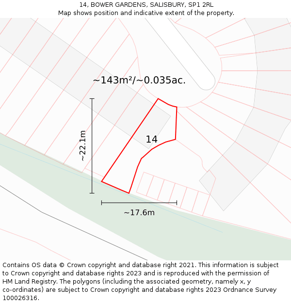 14, BOWER GARDENS, SALISBURY, SP1 2RL: Plot and title map