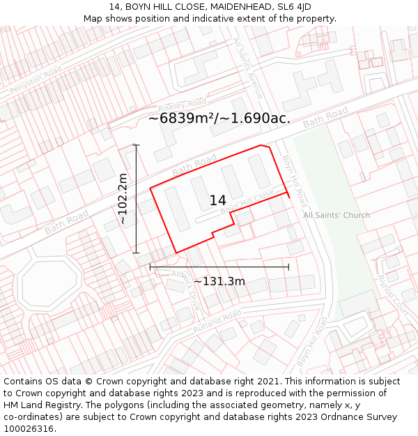 14, BOYN HILL CLOSE, MAIDENHEAD, SL6 4JD: Plot and title map