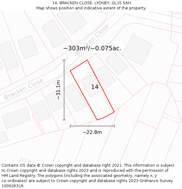 14, BRACKEN CLOSE, LYDNEY, GL15 5AH: Plot and title map