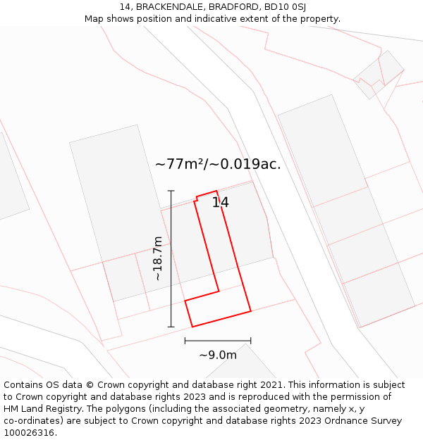 14, BRACKENDALE, BRADFORD, BD10 0SJ: Plot and title map