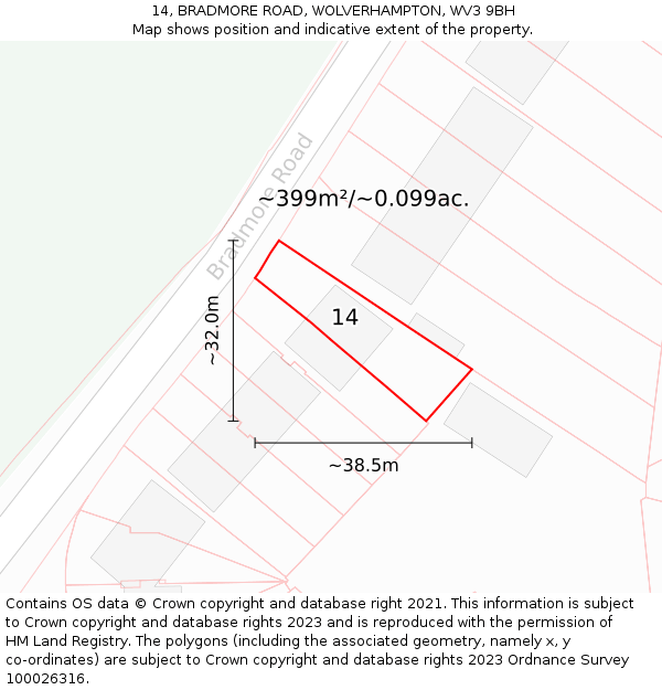14, BRADMORE ROAD, WOLVERHAMPTON, WV3 9BH: Plot and title map