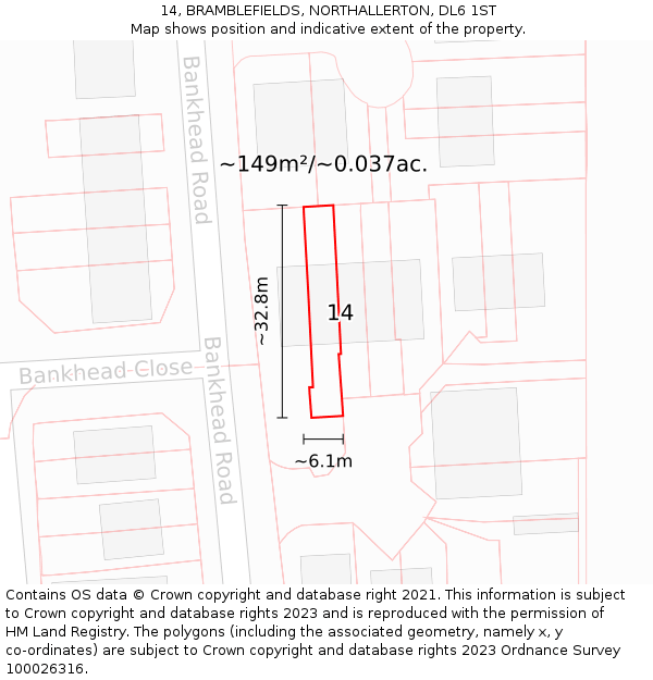 14, BRAMBLEFIELDS, NORTHALLERTON, DL6 1ST: Plot and title map