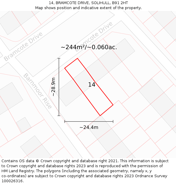 14, BRAMCOTE DRIVE, SOLIHULL, B91 2HT: Plot and title map