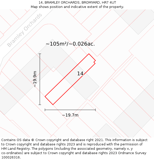 14, BRAMLEY ORCHARDS, BROMYARD, HR7 4UT: Plot and title map