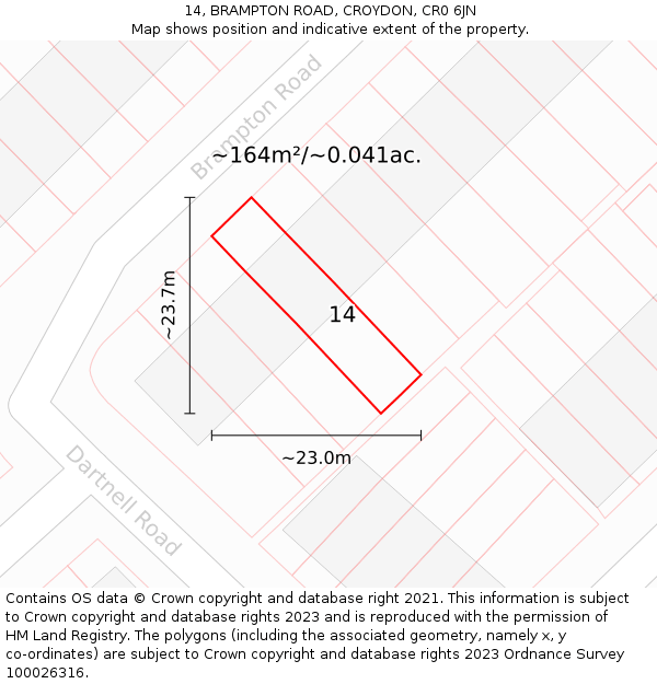 14, BRAMPTON ROAD, CROYDON, CR0 6JN: Plot and title map