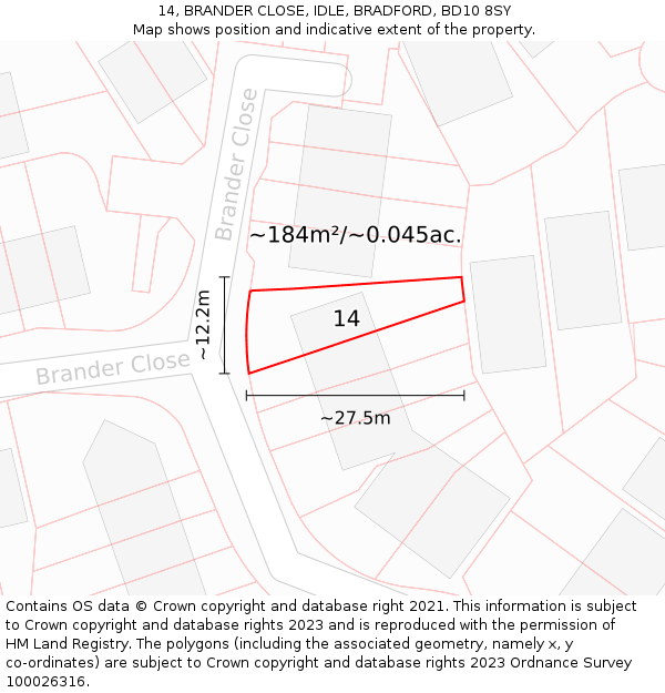 14, BRANDER CLOSE, IDLE, BRADFORD, BD10 8SY: Plot and title map