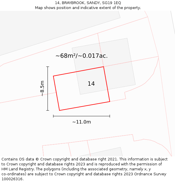 14, BRAYBROOK, SANDY, SG19 1EQ: Plot and title map
