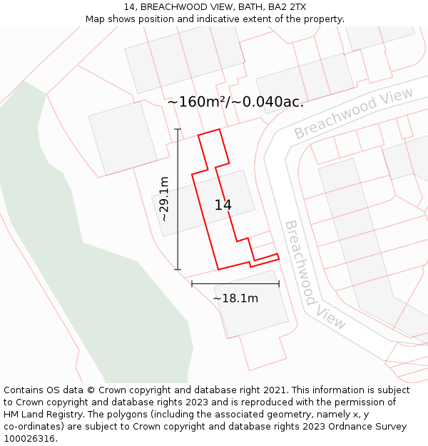 14, BREACHWOOD VIEW, BATH, BA2 2TX: Plot and title map