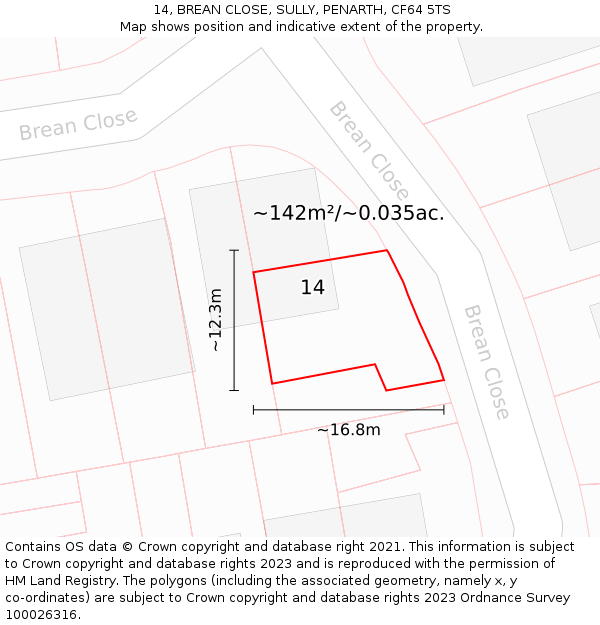 14, BREAN CLOSE, SULLY, PENARTH, CF64 5TS: Plot and title map