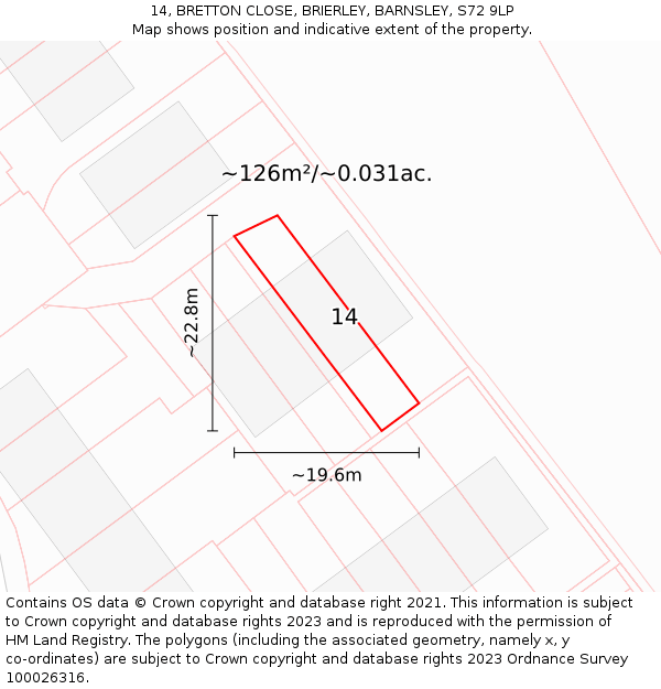 14, BRETTON CLOSE, BRIERLEY, BARNSLEY, S72 9LP: Plot and title map
