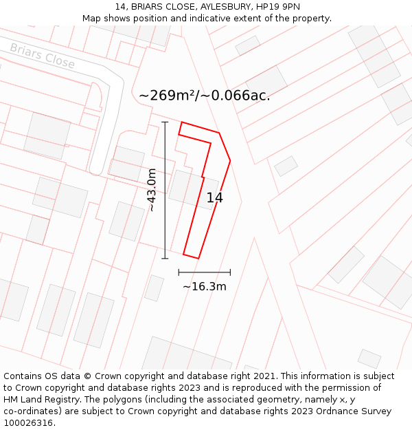 14, BRIARS CLOSE, AYLESBURY, HP19 9PN: Plot and title map