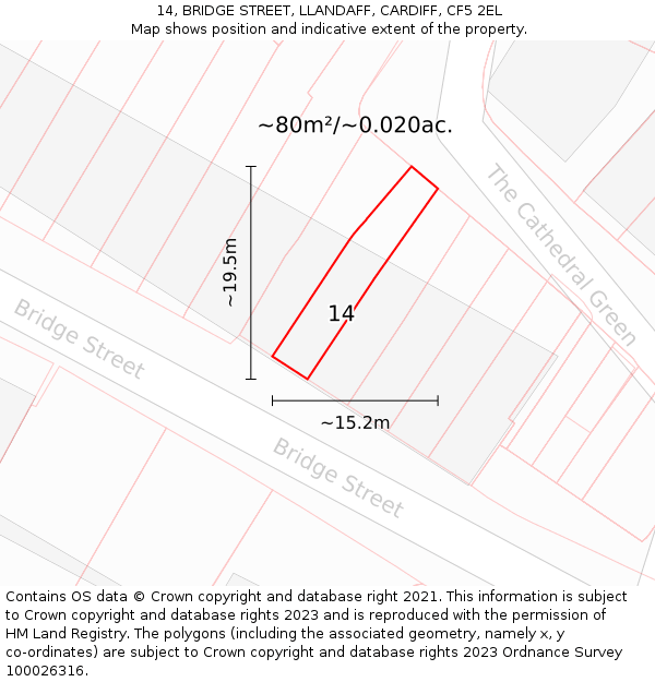 14, BRIDGE STREET, LLANDAFF, CARDIFF, CF5 2EL: Plot and title map